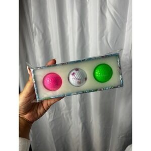 Lilly Pulitzer WP Golf Ball Set Pink White Green Palm Tree Print 3 Pack 001029